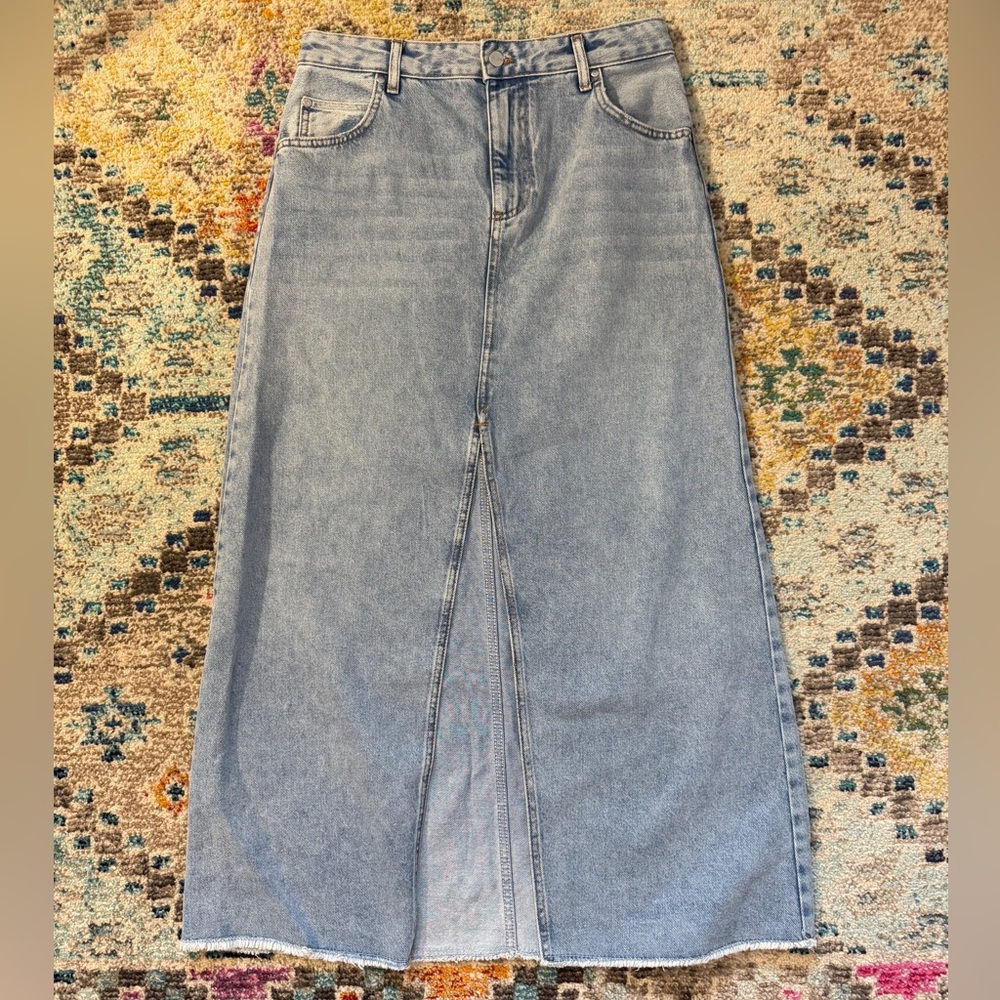 Pilcro Anthropologie the Madi front slit maxi denim skirt
